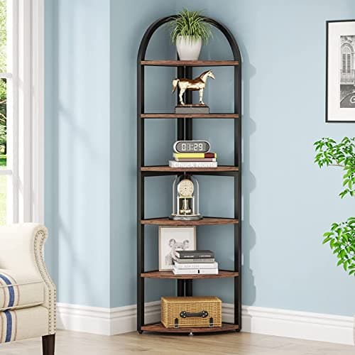 Tribesigns 6 Tier Corner Bookshelf, 71" Tall, Rustic Plant Stand for Living Room, Home Office, Kitchen