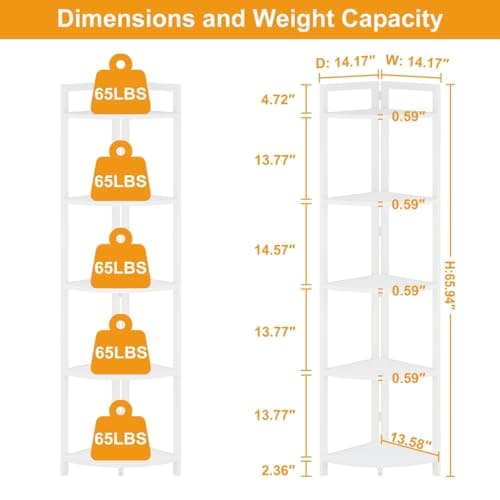 FATORRI White Oak 5 Tier Modern Corner Bookshelf Stand