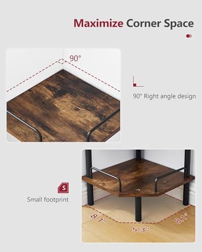 Tajsoon 5-Tier Industrial Corner Shelf, Rustic Brown, Multi-Purpose Stand