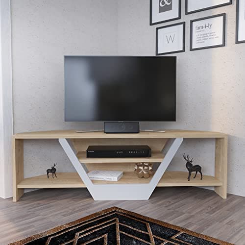 Sares 47" Corner TV Stand for Up to 55" TVs (White/Black)