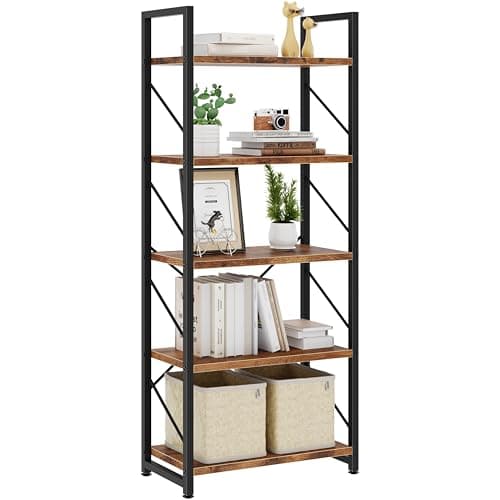 5-Tier Rustic Brown Home Office Bookshelf, Storage Organizer