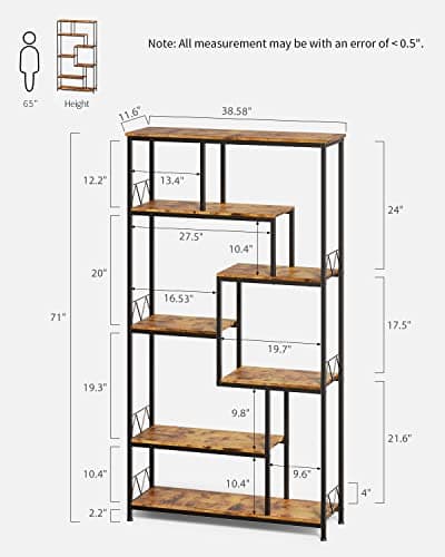 Gizoon 8-Shelf Staggered Metal Bookcases for Bedroom, Living Room, Home Office