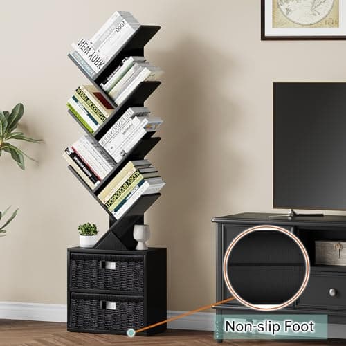 6 Tier Tree Bookshelf with Storage Drawer
