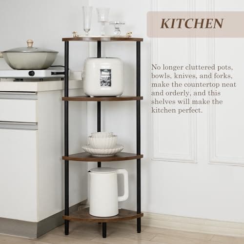 4-Tier Brown Corner Storage Shelf for Small Spaces