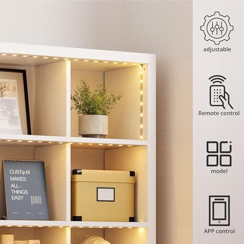 IRONCK 15-Tier Cube Bookcase with LED Lights, White