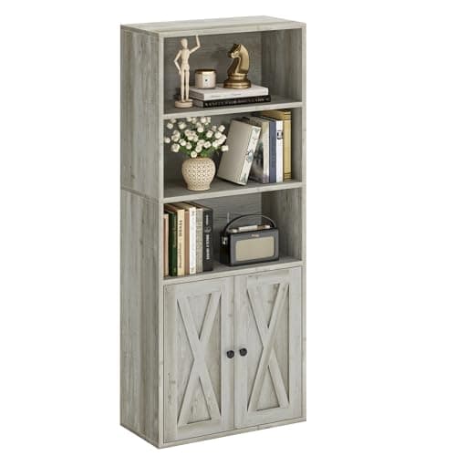 IRONCK Industrial Bookshelves with Doors, 11.8in Depth, 5 Shelf Storage, Home Office Decor