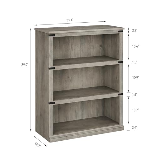 GAOMON 3 Tier Grey Farmhouse Bookshelf with Storage