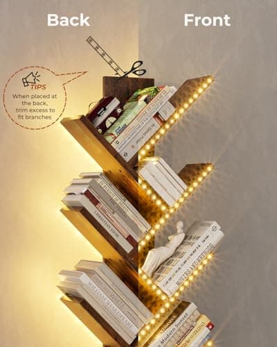 Rustic Brown 6-Tier LED Bookshelf with Music Sync & Remote Control
