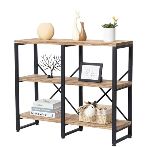Rustic Industrial 3 Tier Wooden Bookshelf for Home Office