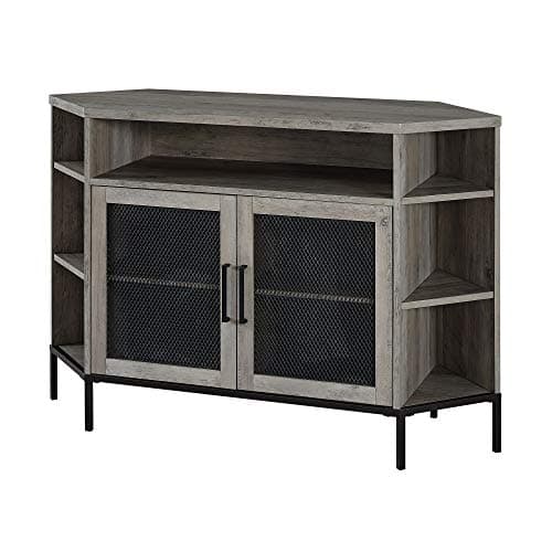 Walker Edison Modern Grey Wash Metal Mesh and Wood TV Stand with Open Shelves, 48 Inch, Up to 55" Flat Screen