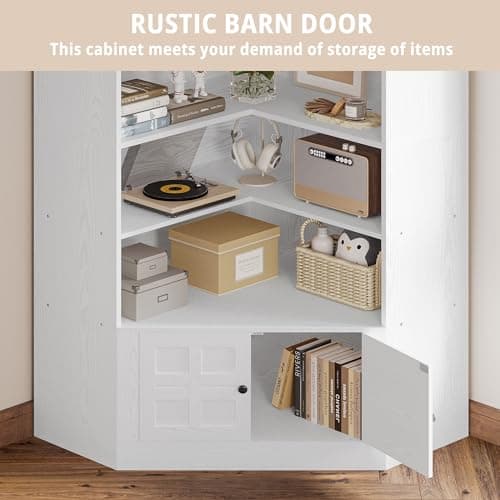 81 White Corner Bookshelf with Door for Home Office or Living Room