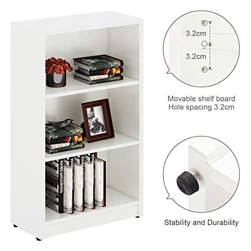 White 3-Layer Wood Bookshelf for Small Spaces Home Office Library