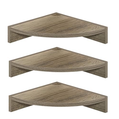 Oak Wood 3-Pack Corner Wall Shelves for Any Room