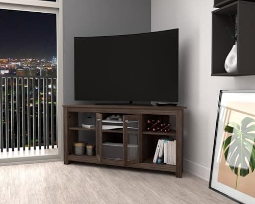 Inval Adjustable Smoke Oak Corner TV Stand for Up to 60" Screens
