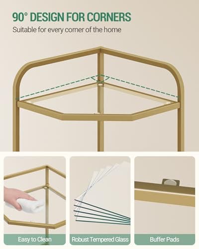 Modern 6-Tier Steel & Tempered Glass Corner Shelf Stand, CS90600G