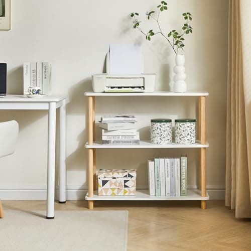 IBUYKE 3-Tier White Wooden Bookcase - Modern Standing Storage Organizer