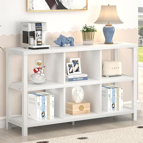 FOLUBAN Light Grey 47 Inch Wood & Metal Cube Storage Organizer