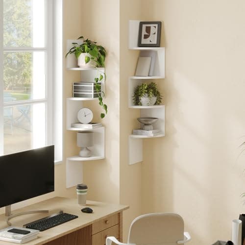 HOOBRO White 4-Tier Wall-Mounted Corner Shelf Set, Living Room, Bedroom, Bathroom, Office