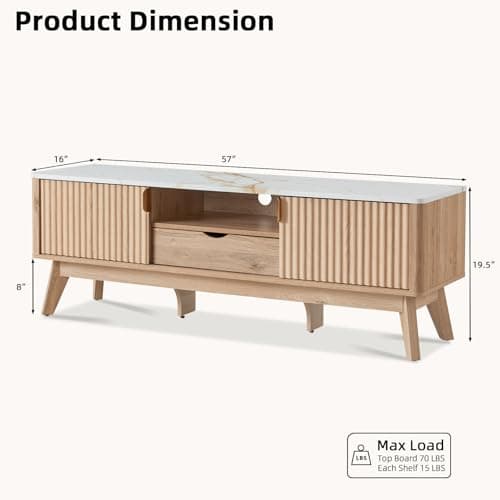 Mid-Century Modern TV Console with Cabinets, Faux Marble Top (65"/60"/55")