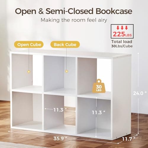 COMHOMA 6 Wood Cube Storage Organizer for Home Office and Bedroom 
| White Cube Storage Bookshelf with Removable Back Panels for Living Room 
| FSC Certified 11In Cube Storage Shelf for Multi-Use Spaces Vertical or Horizontal