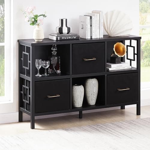 Industrial Cube Storage Organizer with Foldable Bins, Metal Frame Bookshelf for Living Room and Office, Grey