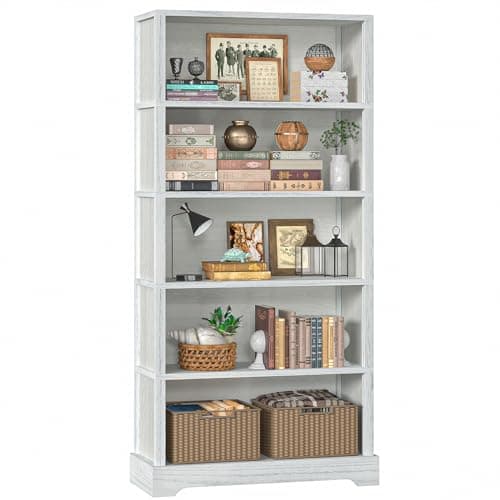 Rustic Brown 5-Shelf 65" Tall Bookshelf with Storage