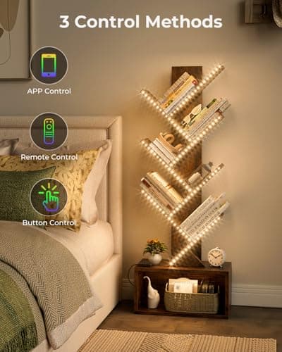 Rustic Brown 6-Tier LED Bookshelf with Music Sync & Remote Control