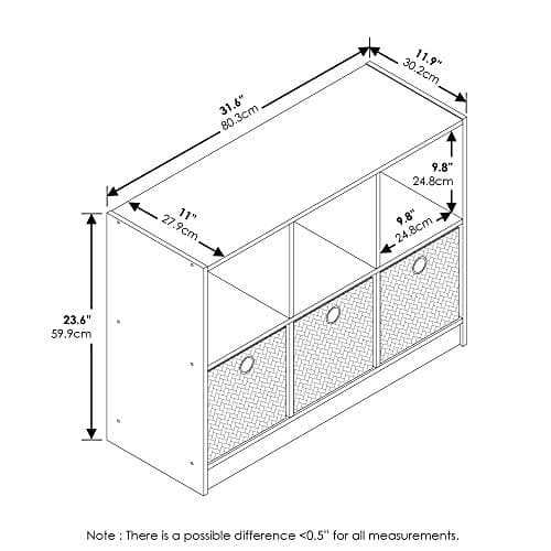Furinno Espresso 3x2 Cube Storage Bookcase with Bins