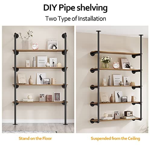 Pynsseu Industrial Iron Pipe Shelf, 2Pack 5-Tier Kitchen & Bathroom Storage