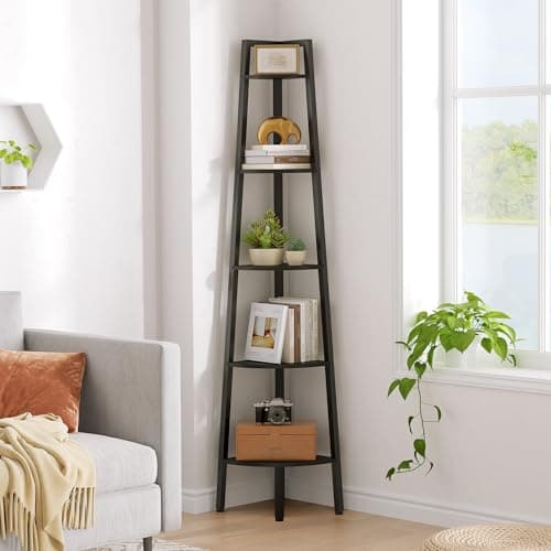 Hoctieon 5-Tier Rustic Metal Corner Shelf for Living Room, Kitchen & Home Office