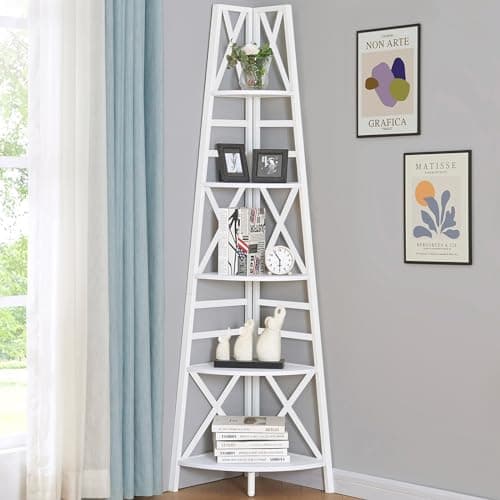 72 Inch Industrial Rustic Brown Corner Shelf Stand for Home and Office