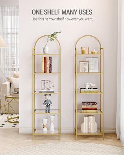 Gold Steel Frame 6 Tier Tempered Glass Bookshelf BC10601G