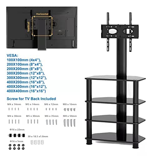 Tall TV Stand with Swivel Mount for 32-70" TVs - YOMT 4 Tier AV Rack