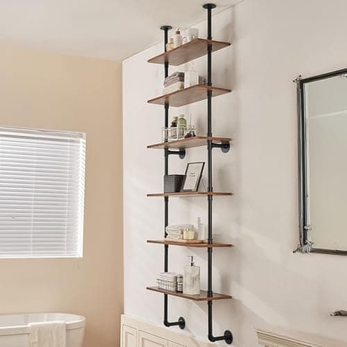 VEVOR Black Rustic Wood 6 Tier Wall-Mounted Float Shelf Kitchen Bedroom Storage