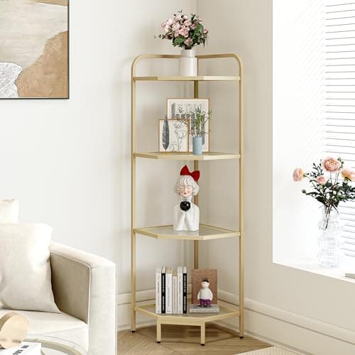Modern 6-Tier Steel & Tempered Glass Corner Shelf Stand, CS90600G