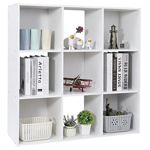 9 Cube Open Shelf Bookcase with Wood Cabinet, Black Storage Organizer for HomeOffice