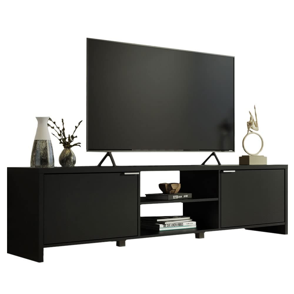 Madesa Black Large TV Stand with Cable Management for 65-75 Inch TVs
