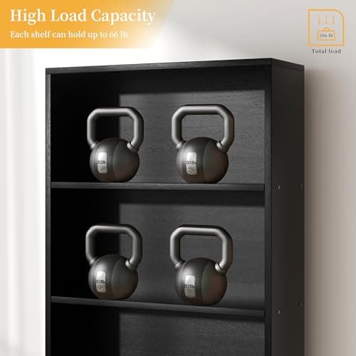 Shintenchi 6-Tier Black Floor Standing Bookcase, 70.6" Tall