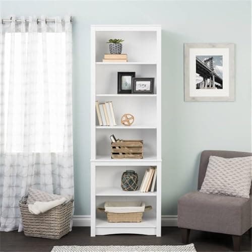 Prepac Sonoma Tall 6-Tier White Bookcase with Storage, Home Office Organzier