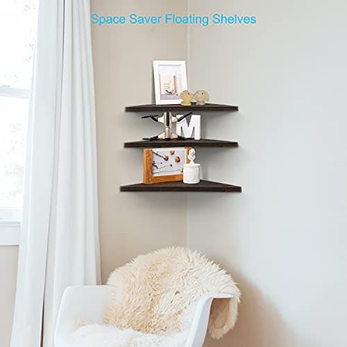 Joiishom Dark Brown Corner Wall Shelf Set of 3