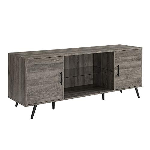 Walker Edison Saxon Mid Century Modern Walnut TV Stand, 65" TVs