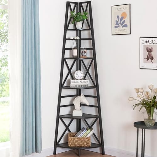 72 Inch Industrial Rustic Brown Corner Shelf Stand for Home and Office