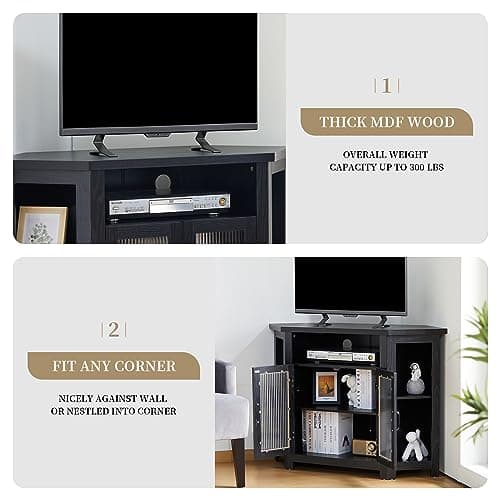 AVZEAR Black 44" TV Cabinet with Doors & Adjustable Shelves for Living Room or Bedroom