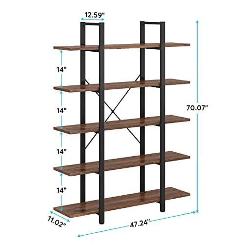 Tribesigns 5-Tier Vintage Industrial Bookshelf 72H x 12W x 47L