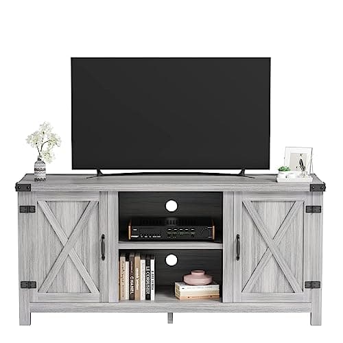 65 Inch Farmhouse TV Stand with Barn Doors and Storage Cabinets (Walnut)