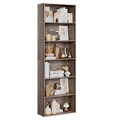 Fotosok Light Oak 6-Tier Bookshelf for Bedroom, Living Room & Office
