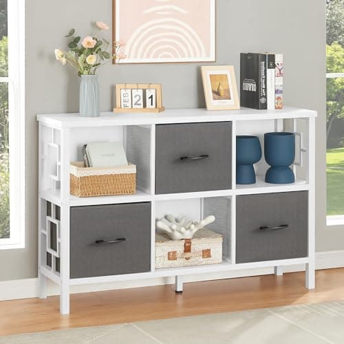 Industrial Cube Storage Organizer with Foldable Bins, Metal Frame Bookshelf for Living Room and Office, Grey