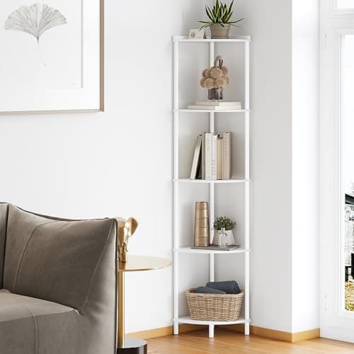 SUNMORY 5-Tier Corner Shelf Stand, Industrial 65" Living Room Display Organizer
