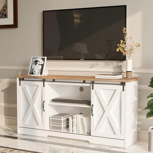 4 Ever Winner White TV Stand for 65" TV with Storage and Shelves