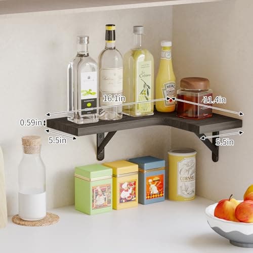 Fixwal Weathered Gray Corner Floating Shelves Set of 5 for Bathroom, Kitchen, and More